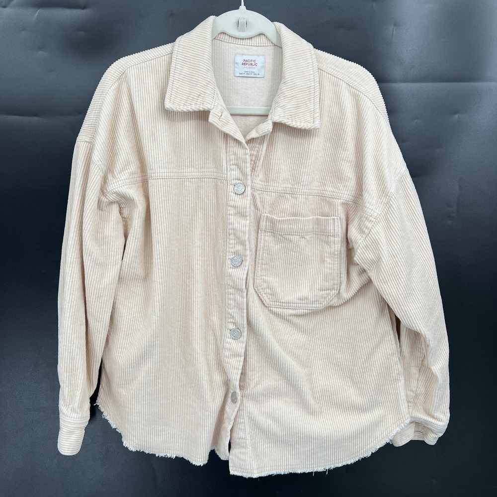 Pacific Republic cream corduroy button front trucker jacket beachy coastal M